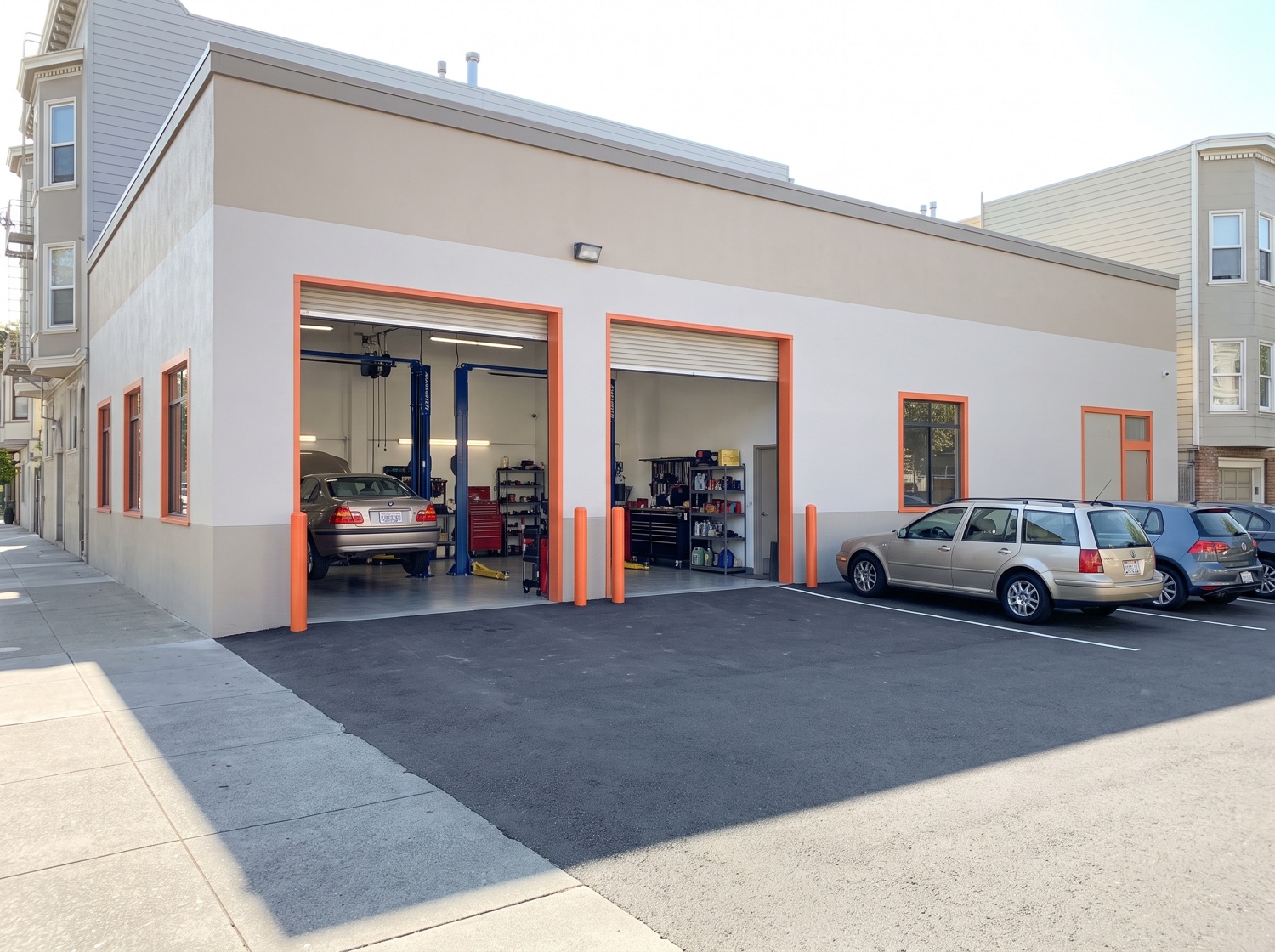 The exterior of the North End garage