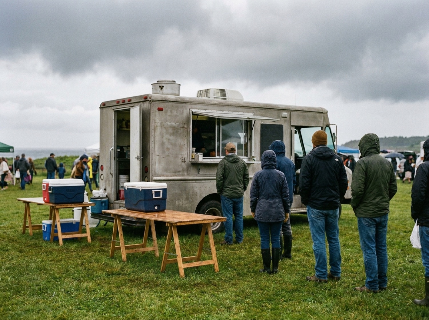 The Curbside Eats truck set up at an outdoor South Shore farmers market