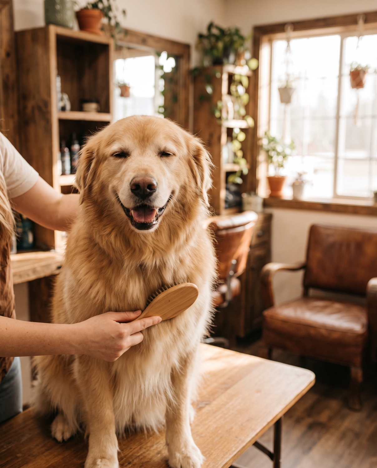 A groomer giving a dog a gentle bath at Darling Dogs Grooming