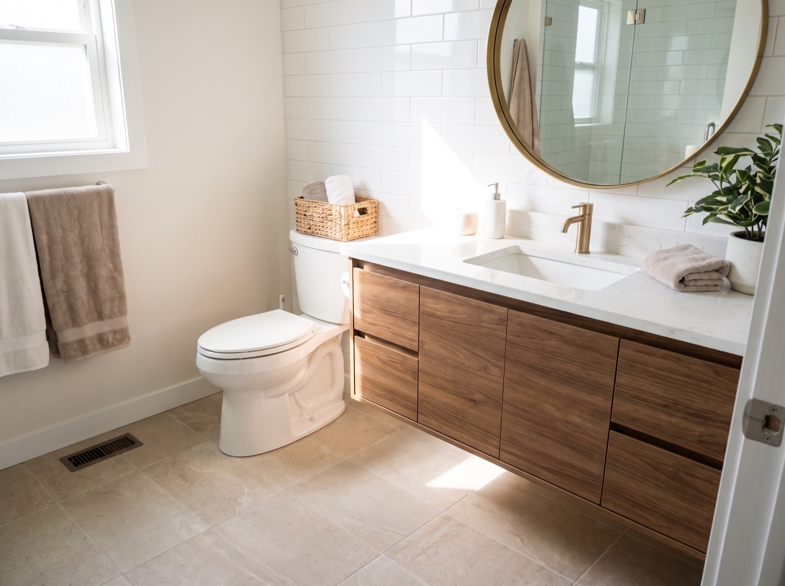 A clean, finished modern bathroom with new fixtures