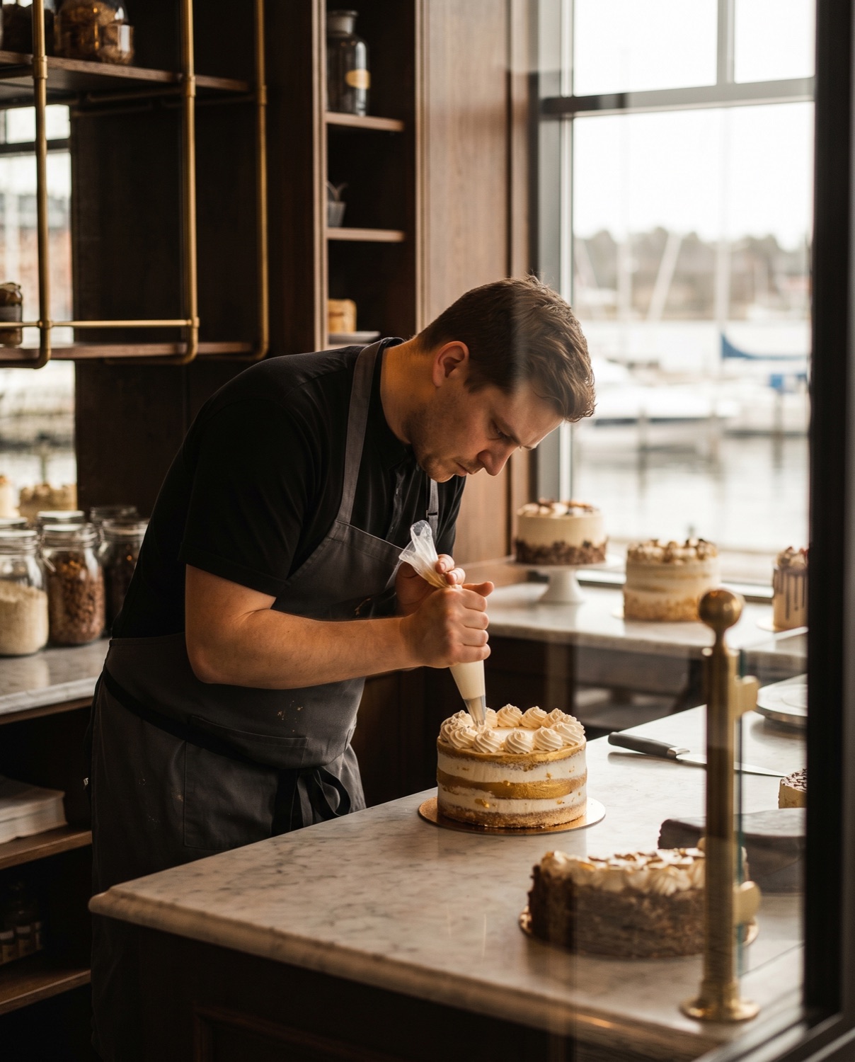 A baker's hands at work at Piece of Cake Fine Bakery & Cafe